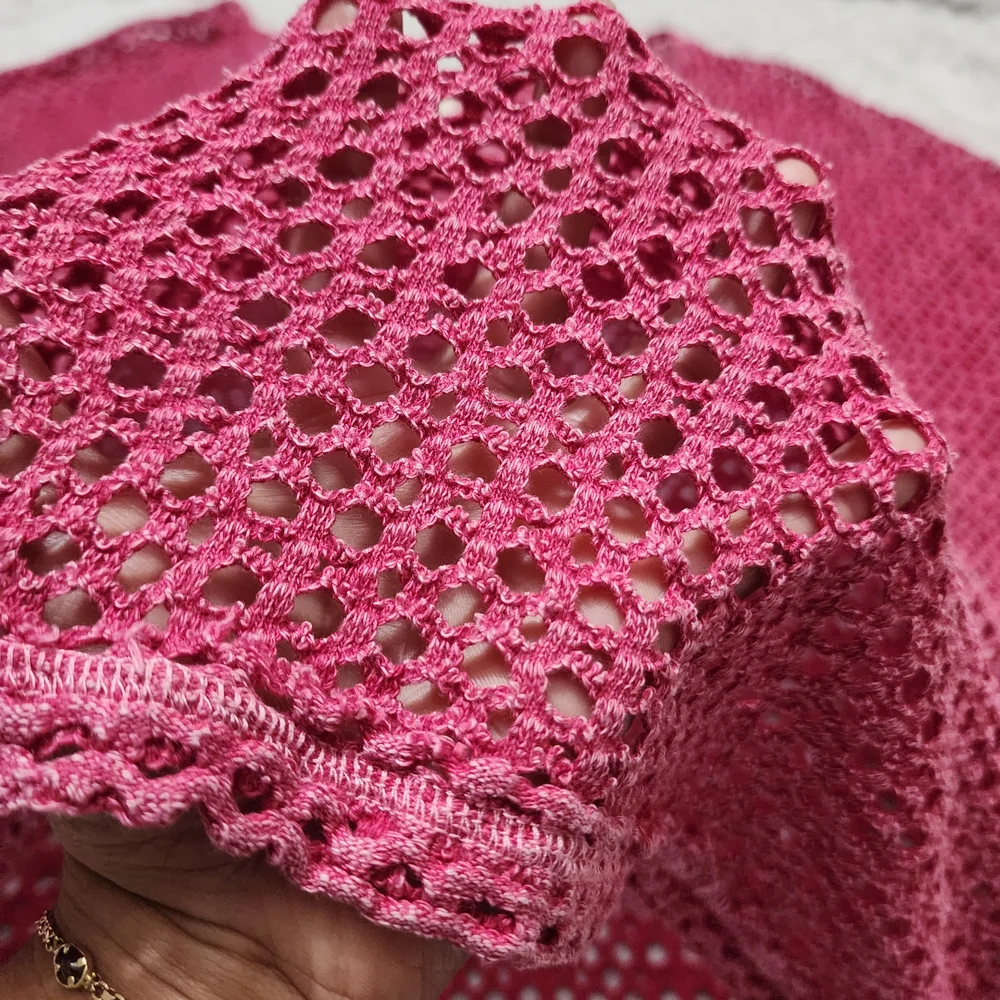 We the Free/Free People Napa Tee/Cover-Up Open Knit Crochet Oversized Sz L Pink